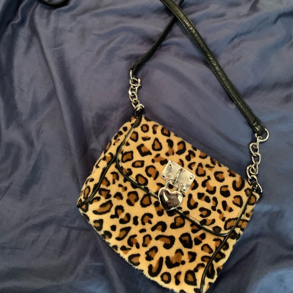 Leopard print furry y2k purse